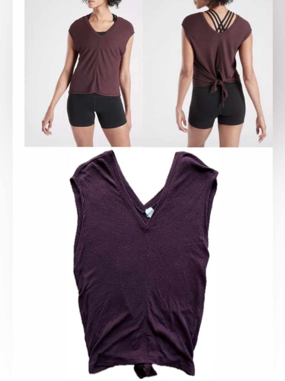 Athleta Nayarit Tie Tank Top Ribbed Burgundy Red Purple Yoga Travel XS